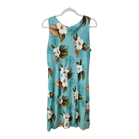 Paradise Bay Blue Floral Tropical Sleeveless Midi Hawaiian Dress Size Large - Picture 3 of 4